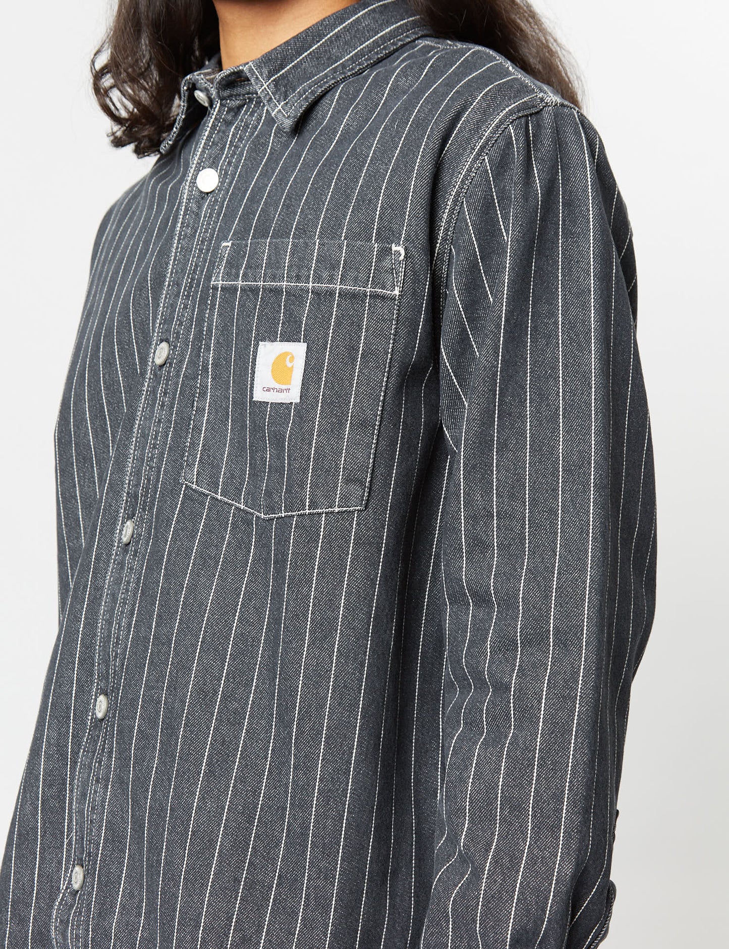 Orlean Stripe Over Shirt (100% Cotton Poplin) - Black